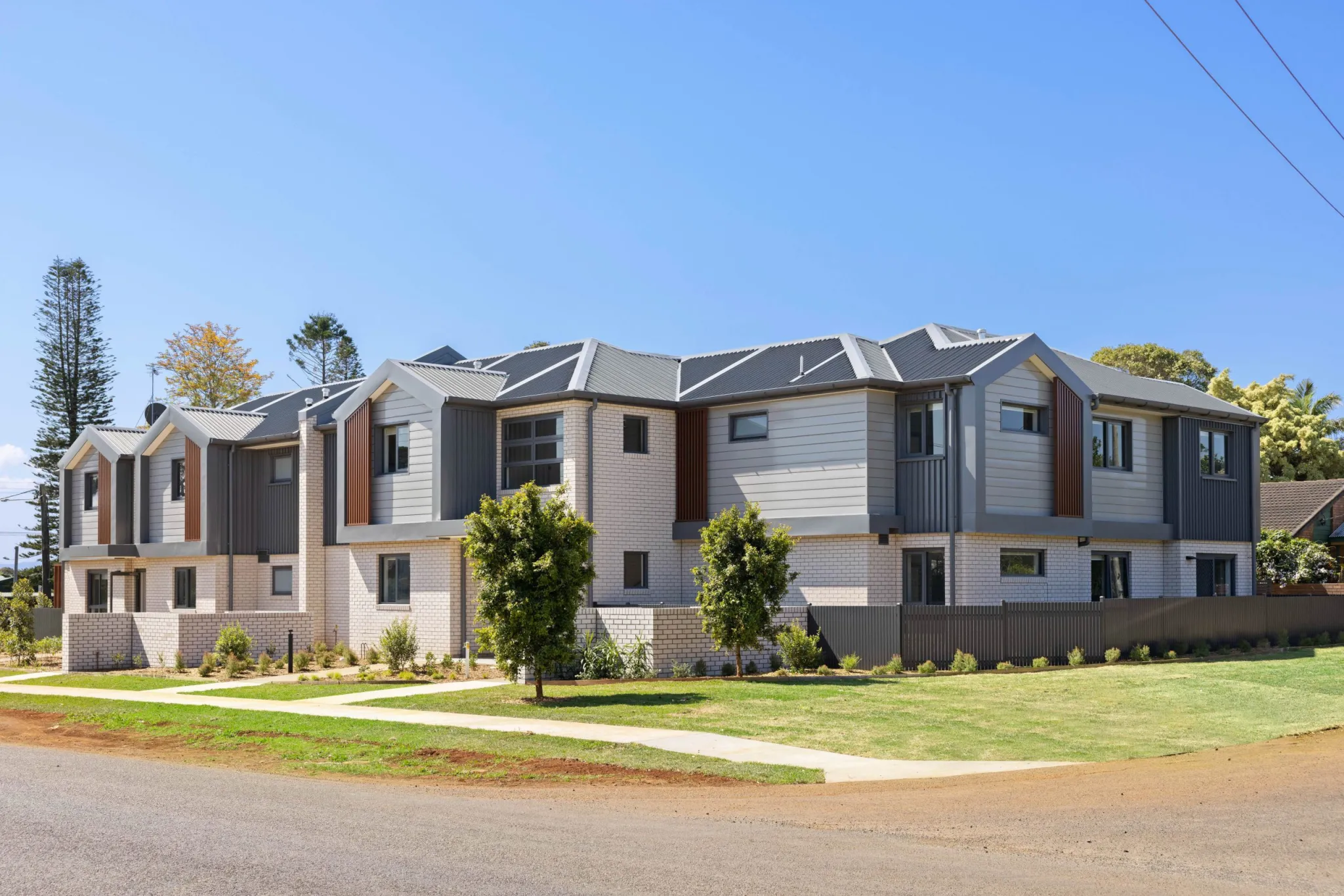 Completed aged care facility at Alstonville with new street trees and landscaping